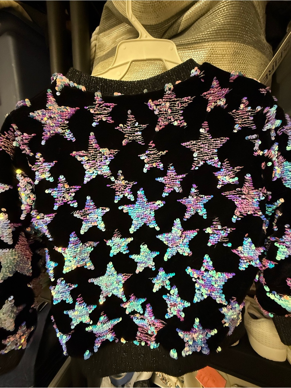 Girls' Sequin Star Sweater - Black with Iridescent Stars